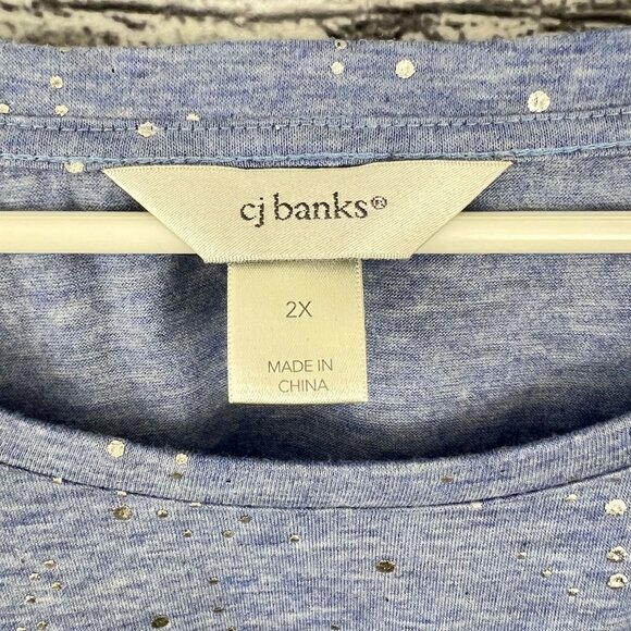 Set Of 3 CJ Banks Womens Short Sleeve Tops 2X Blue & Beige With Sparkle & Print - Picture 4 of 16